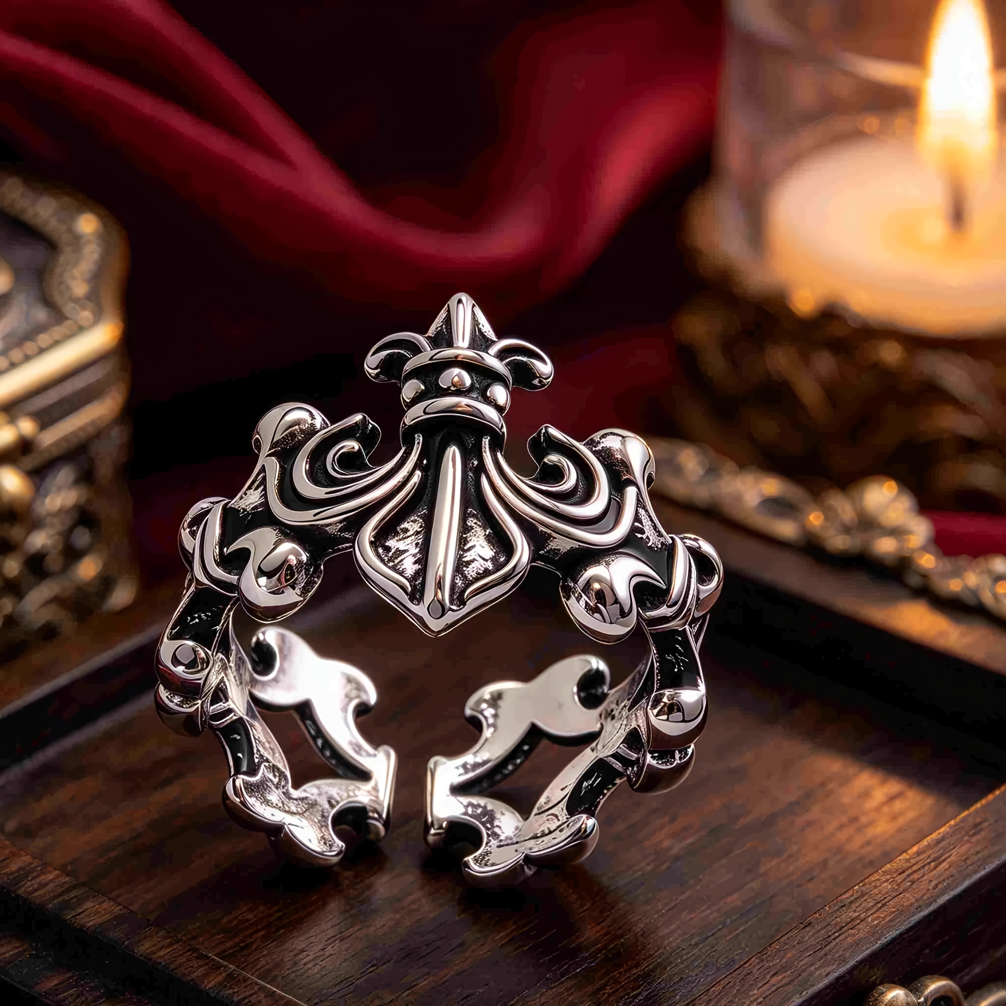 Unisex Retro Carved Pattern Adjustable Open Ring, Statement Piece